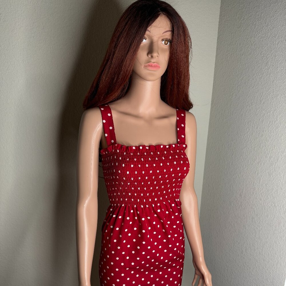 Red and White Polka Dot Midi Dress